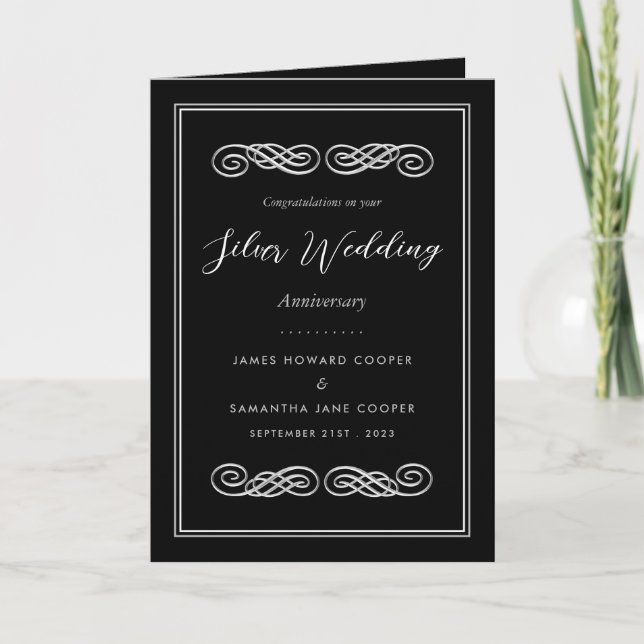 Carte Décor ornemental Argent, 25 Anniversaire Mariage (Devant)