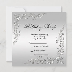Carte Décoration élégante Argent Anniversaire RSVP