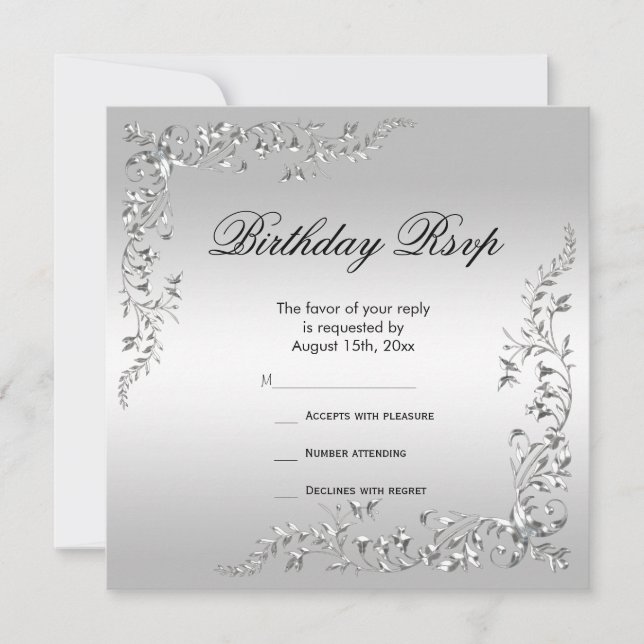 Carte Décoration élégante Argent Anniversaire RSVP (Devant)
