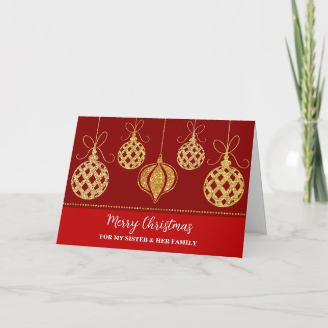 Carte Décorations d'or Soeur et famille Joyeux Noël (Devant)