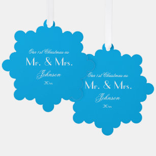 Carte Décorative 1er Noël en tant que Mr & Mrs Script Boho Chic Blu