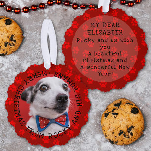 Carte Décorative Ajouter photo et nom Funny Noël Chien Pawprints Ro