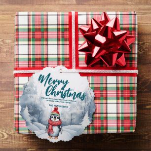 Carte Décorative Amusant Penguin oiseau Merry Xmas arbre neige Vaca