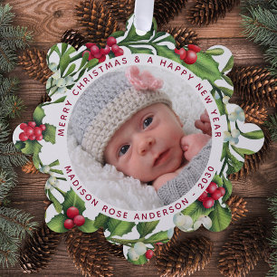 Carte Décorative Baby First Christmas Photo personnalisée Mistletoe