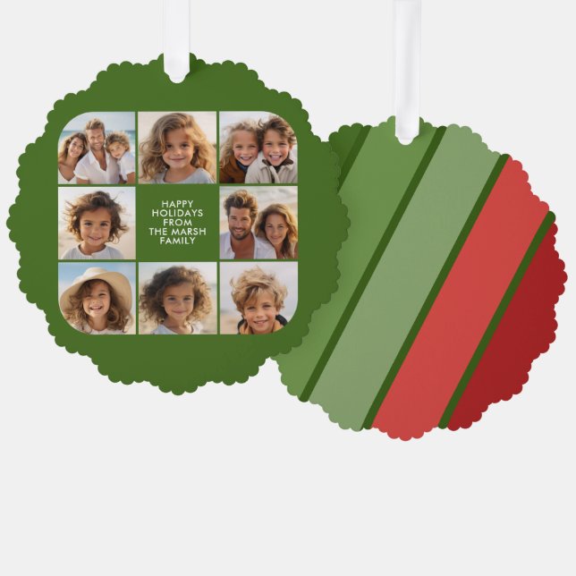 Carte Décorative Bandes rétro Rouge Vert - Noël 8 Photo (Recto/Verso)
