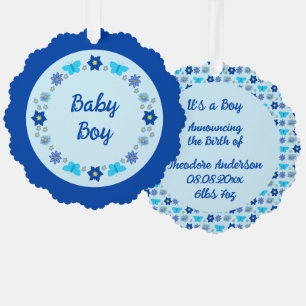 Carte Décorative Bébé bleu Papillons et fleurs personnalisés