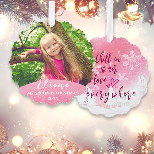 Carte Décorative Bébé rose 2e Noël Photo personnalisée