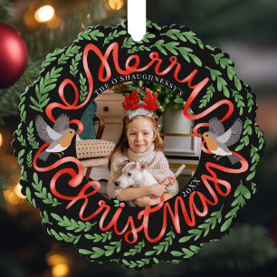 Carte Décorative Black Joyeux Noël Folk Foliage Wreath Photo