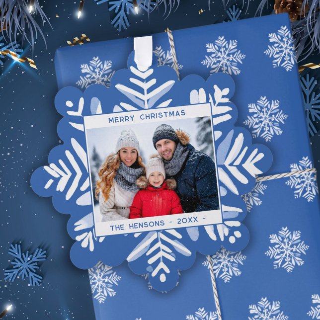 Carte Décorative Blue Snowflake Joyeux Noël Photo de famille (Créateur téléchargé)