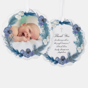 Carte Décorative cadre bleu aquarelle Baptême merci