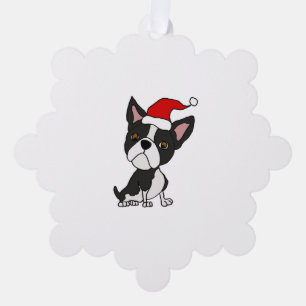 Carte Décorative Caricature de Noël du mignon Boston Terrier à Sant