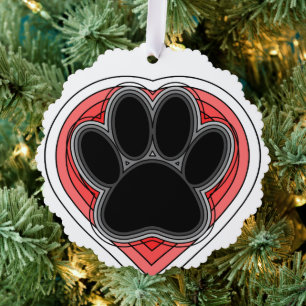 Carte Décorative Chien Paw Dans Le Coeur Rouge Avec Les Outlines