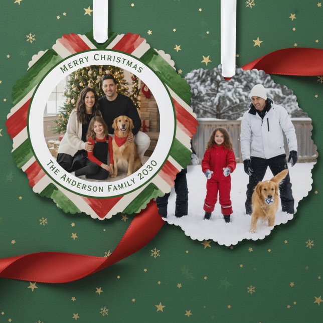 Carte Décorative Christmas Red Green Chevron Easy 2 Photos (Créateur téléchargé)