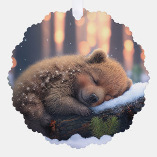 Carte Décorative Couchage de l'ours Brown en hiver sur une bille