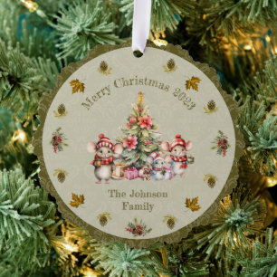 Carte Décorative Cute Mouse Famille Noël Personnalisable