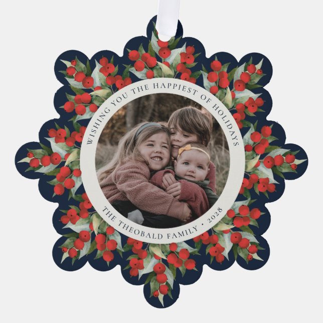 Carte Décorative Dark Navy Red Berries+Greenery Holiday Paper (Recto)