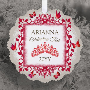 Carte Décorative Diadème Rouge Rubis Personnalisé & Papillons