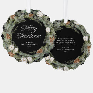 Carte Décorative Elégante couronne de pin et verdure   Joyeux Noël