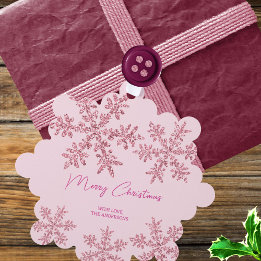Carte Décorative Élégante étiquette cadeau Joyeux Snowflake rose Gl