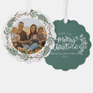 Carte Décorative Famille de Noël Photo Watercolor Famille Wreath