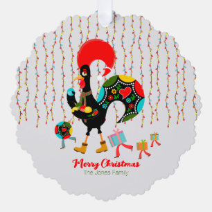 Carte Décorative Feux de Noël, baubles, cadeaux et coq