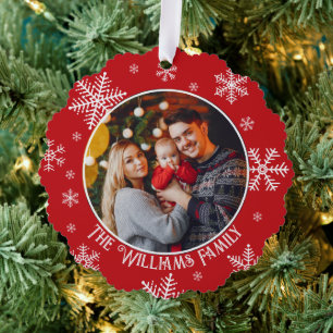 Carte Décorative Flammes de neige de Noël Photo rouge