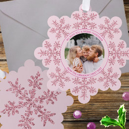 Carte Décorative Flocon de neige rose Glam mignonne Famille Photo N