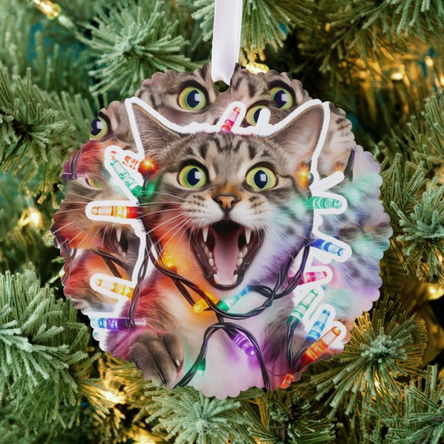 Carte Décorative Funny Cat Christmas Lights Paper (Insitu (Arbre))