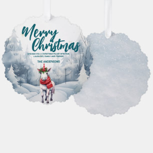 Carte Décorative Funny Unicorn Merry Xmas arbre neige