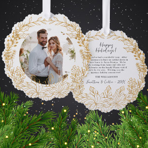Carte Décorative Gold Botanical Christmas Wreath Photo personnalisé