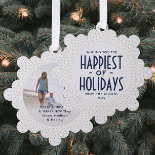 Carte Décorative Happest of Holidays Marine & Gold Confetti Photo