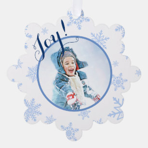 Carte Décorative Joie ! Photo de vacances avec flocons de neige ble