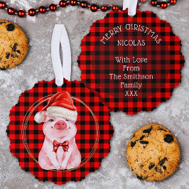 Carte Décorative Joli Cochon De Noël Avec Buffalo Plaid Rouge Drôle