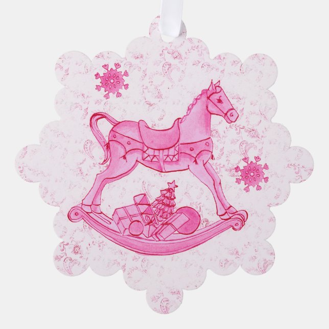 Carte Décorative Jolie Filigree rose Rocse Cheval Noël (Recto)
