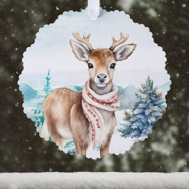 Carte Décorative Jovely Deer with Red Scarf in Snowforest w Nom