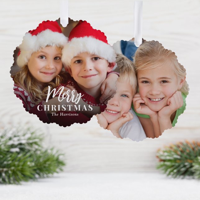 Carte Décorative Joyeux Noël 2 Photos Fête (Share the love and warmth of the holiday season with a photo paper ornament card)