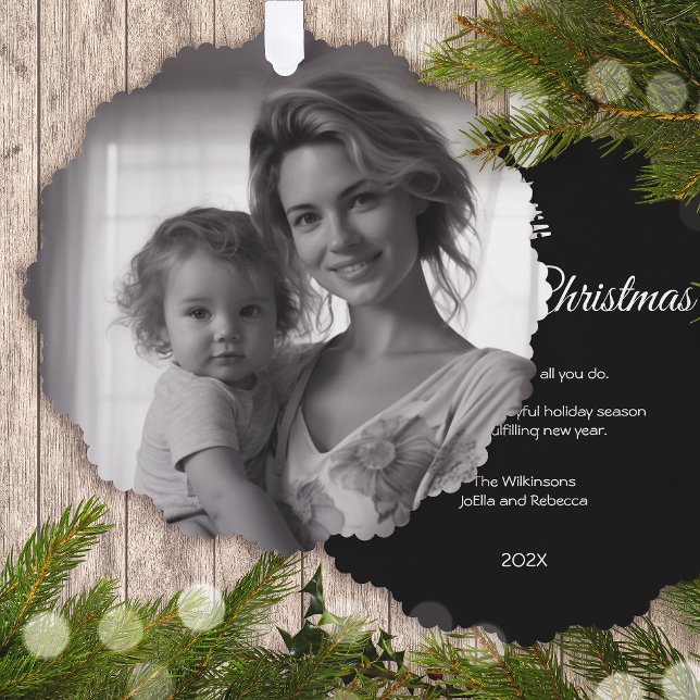 Carte Décorative Joyeux Noël moderne photo de vacances | Noir (Customize the backside of this card, along with replacing the photo with your own.)