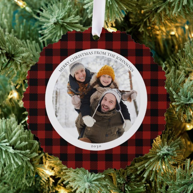 Carte Décorative Joyeux Noël Rouge Buffle Chèque photo (Insitu (Arbre))