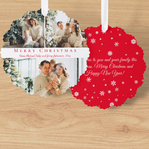 Carte Décorative joyeux Noël rouge script 3 photos collage chic