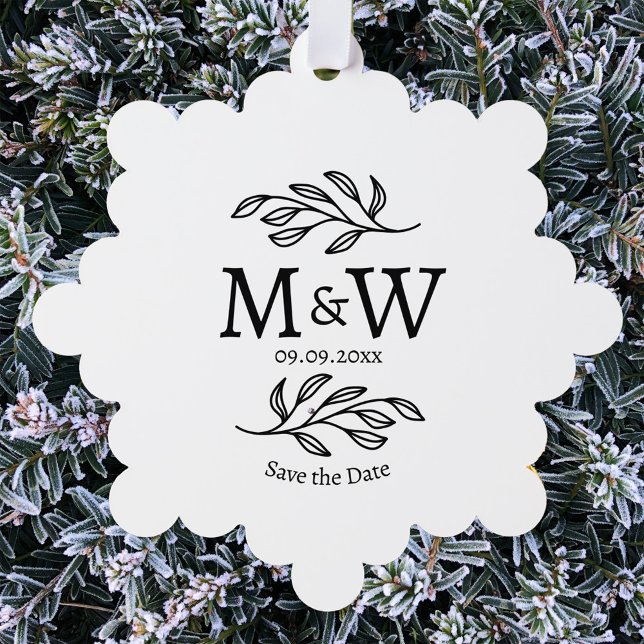 Carte Décorative Mariage Monogramme couple Enregistrer la date Bota (Modern wedding couple monogram initials save the date paper ornament card)