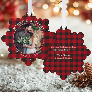 Carte Décorative Marié et Joyeux Mariage Photo Red Plaid