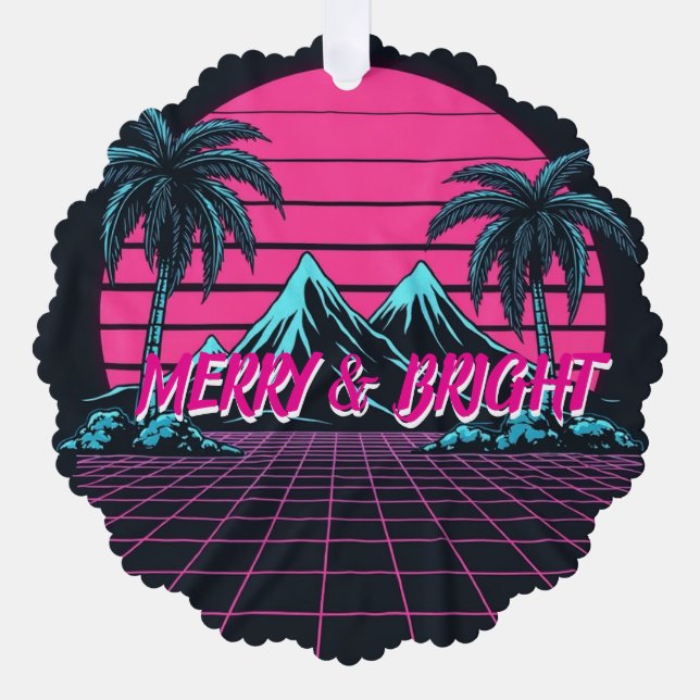 Carte Décorative Merry & Bright 80's Night' Retro Synthwave  (Recto)