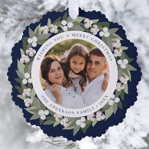 Carte Décorative Moderne Snowberry Greenery Wreath Navy Photo