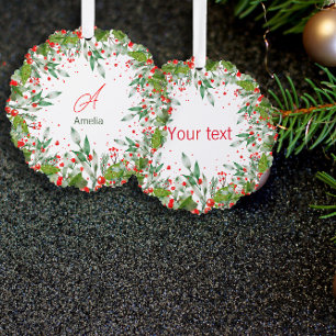 Carte Décorative Monogramme Rouge Noël vert Classic Round