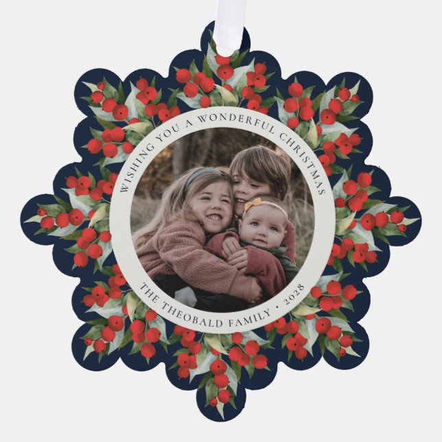 Carte Décorative Navy Blue Red Berries+Greenery Christmas Paper (Recto)