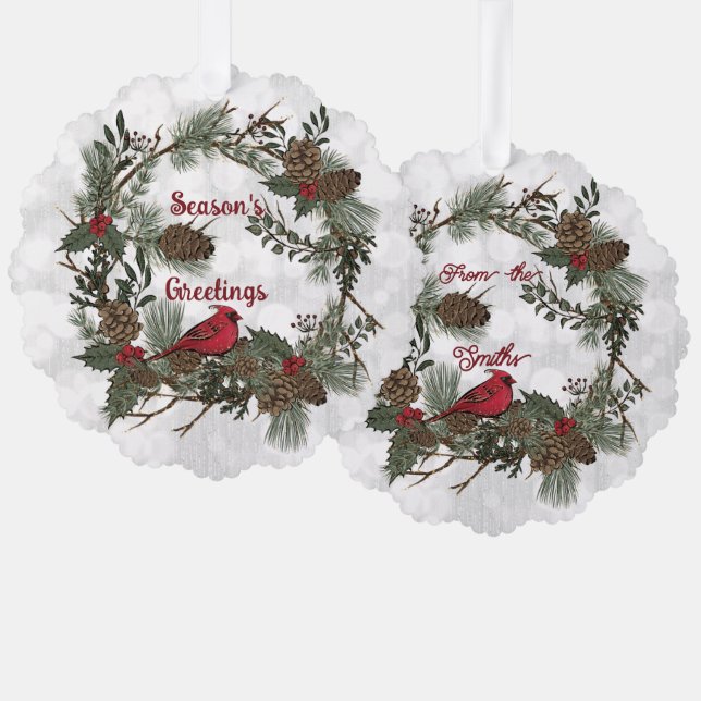 Carte Décorative Noël Cardinal Rouge Pine Boughs (Recto/Verso)