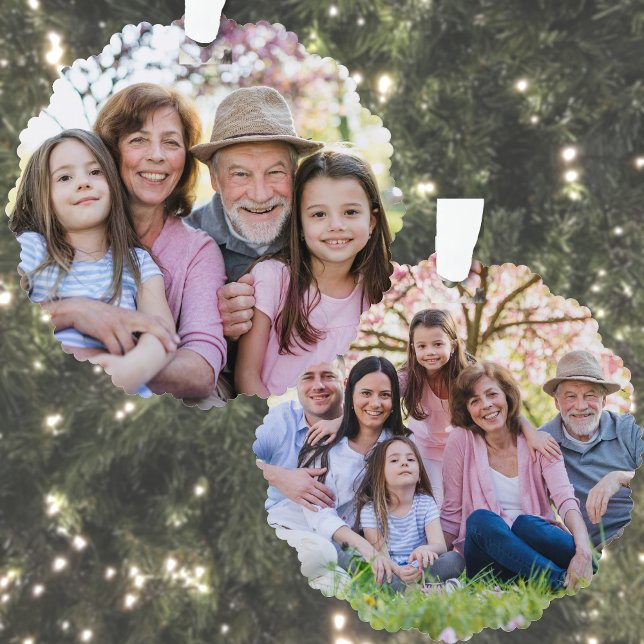 Carte Décorative Noël familial double face personnalisé avec deux p (Custom Double Sided Family Two Photo Christmas Ornament Card )