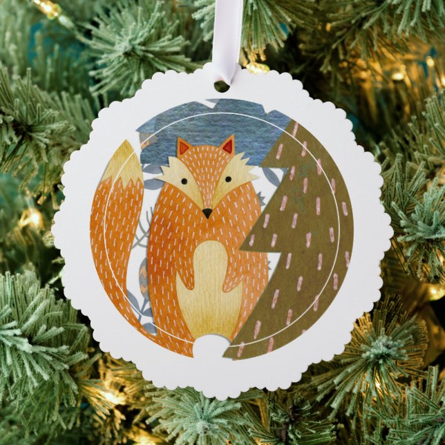 Carte Décorative Noël Folk Art Fox (Insitu (Arbre))