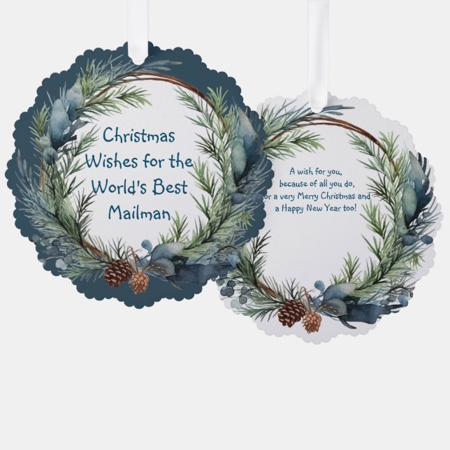 Carte Décorative Noël Souhaite Verdure Wreath Mailman (Recto/Verso)