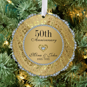 Carte Décorative Or et diamants 50e anniversaire du Mariage